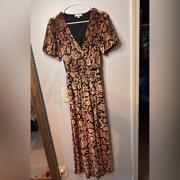 Baltic Born Black and Brown Floral Velvet Maxi Dress - Picture 4 of 8